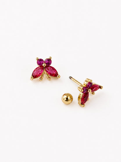 PINK DIAMOND BUTTERFLY DELIE BALL BACK EARRINGS
