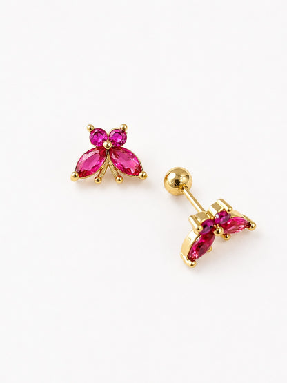 PINK DIAMOND BUTTERFLY DELIE BALL BACK EARRINGS