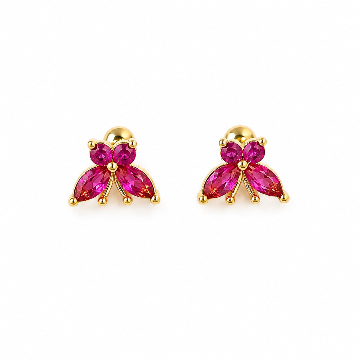 PINK DIAMOND BUTTERFLY DELIE BALL BACK EARRINGS