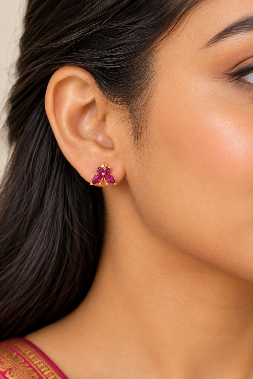 PINK DIAMOND BUTTERFLY DELIE BALL BACK EARRINGS