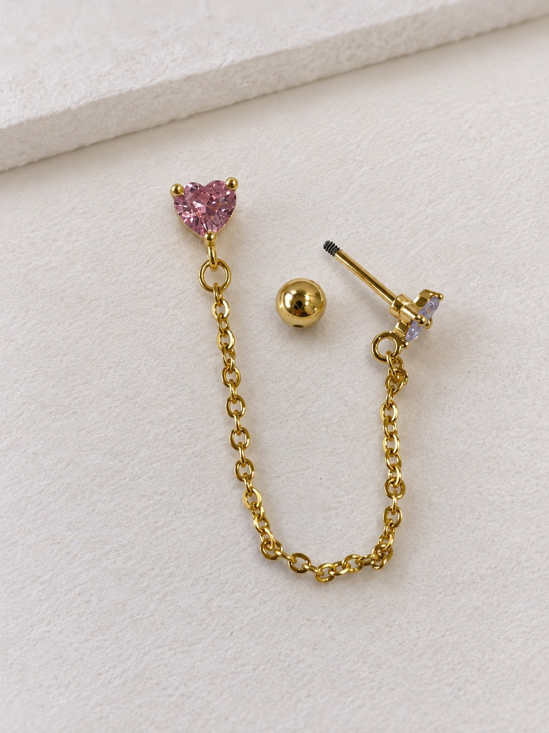 PINK HEART-FLORAL DIAMOND DYLAN BALL BACK EARRINGS