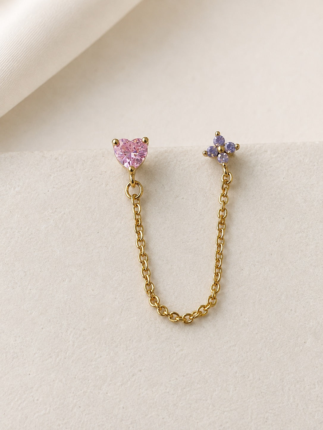 PINK HEART-FLORAL DIAMOND DYLAN BALL BACK EARRINGS