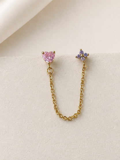 PINK HEART-FLORAL DIAMOND DYLAN BALL BACK EARRINGS