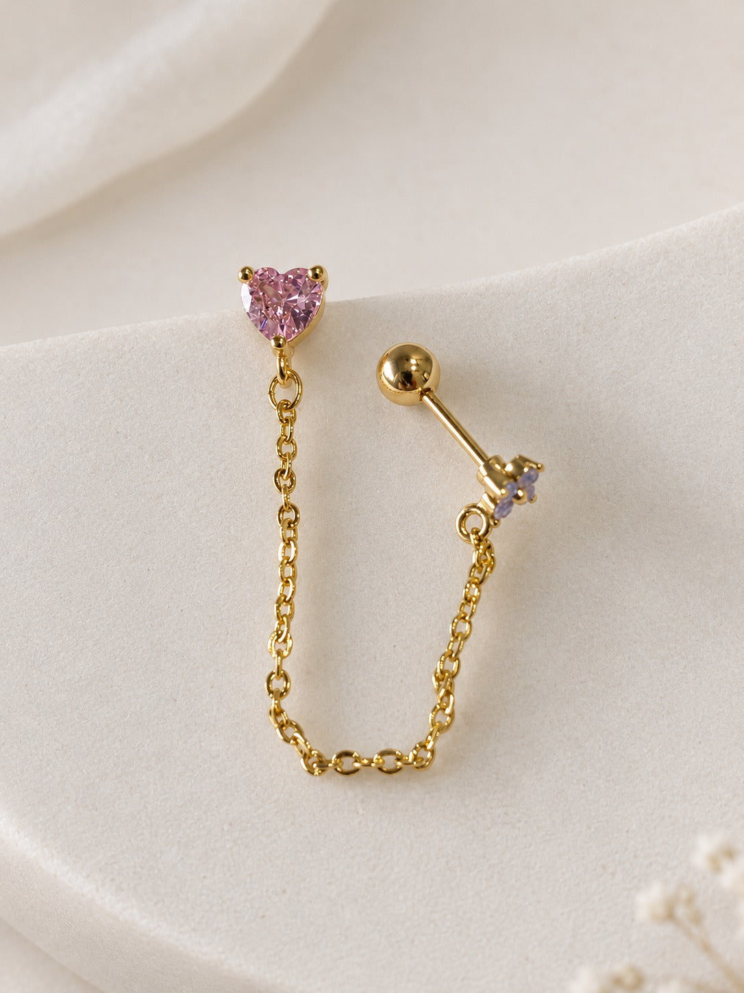 PINK HEART-FLORAL DIAMOND DYLAN BALL BACK EARRINGS