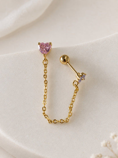 PINK HEART-FLORAL DIAMOND DYLAN BALL BACK EARRINGS