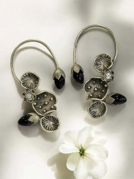 BLACK LOTUS LEAF AISHA GERMAN SILVER EAR CUFF