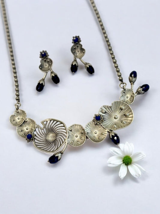 BLUE AISHA GERMAN SILVER JEWELLERY SET