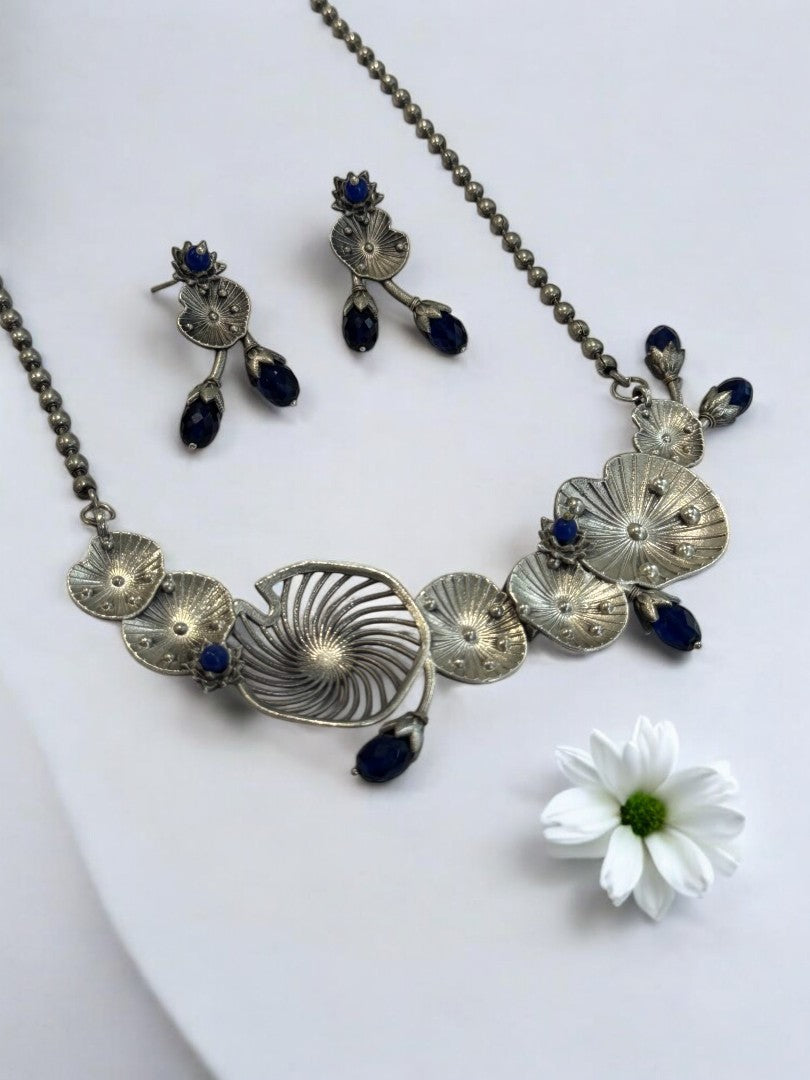 BLUE AISHA GERMAN SILVER JEWELLERY SET