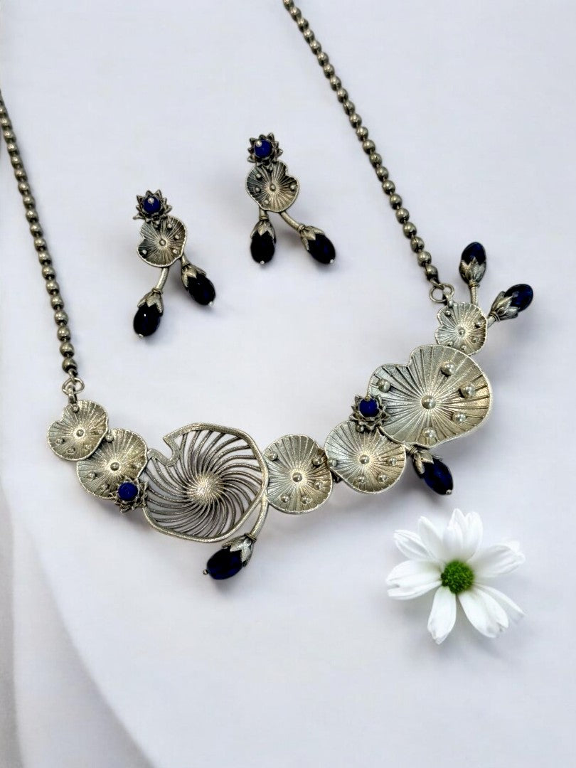 BLUE AISHA GERMAN SILVER JEWELLERY SET