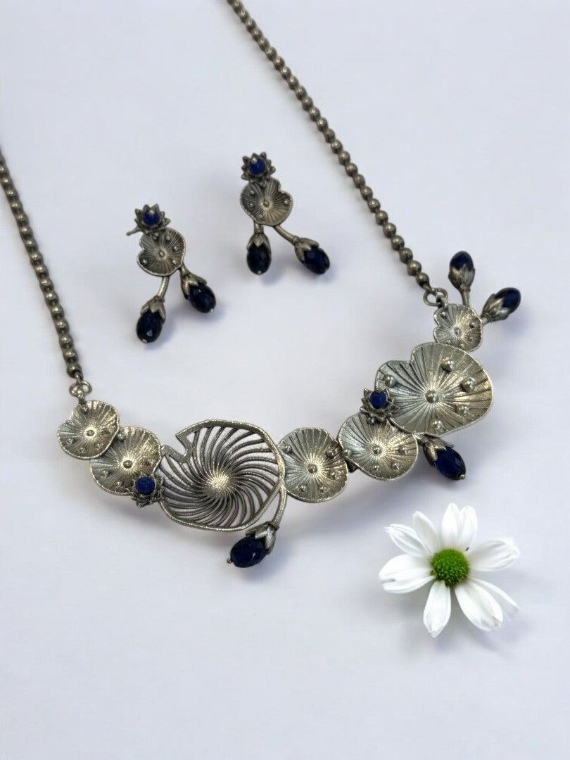 BLUE AISHA GERMAN SILVER JEWELLERY SET