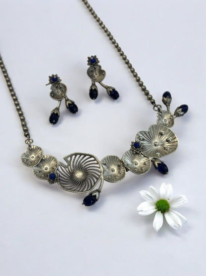 BLUE AISHA GERMAN SILVER JEWELLERY SET
