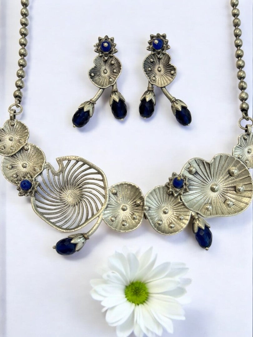 BLUE AISHA GERMAN SILVER JEWELLERY SET