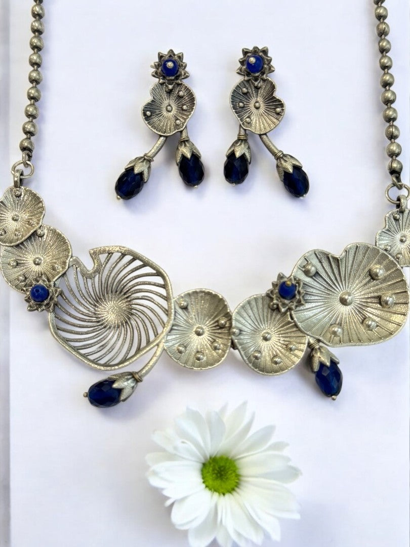 BLUE AISHA GERMAN SILVER JEWELLERY SET