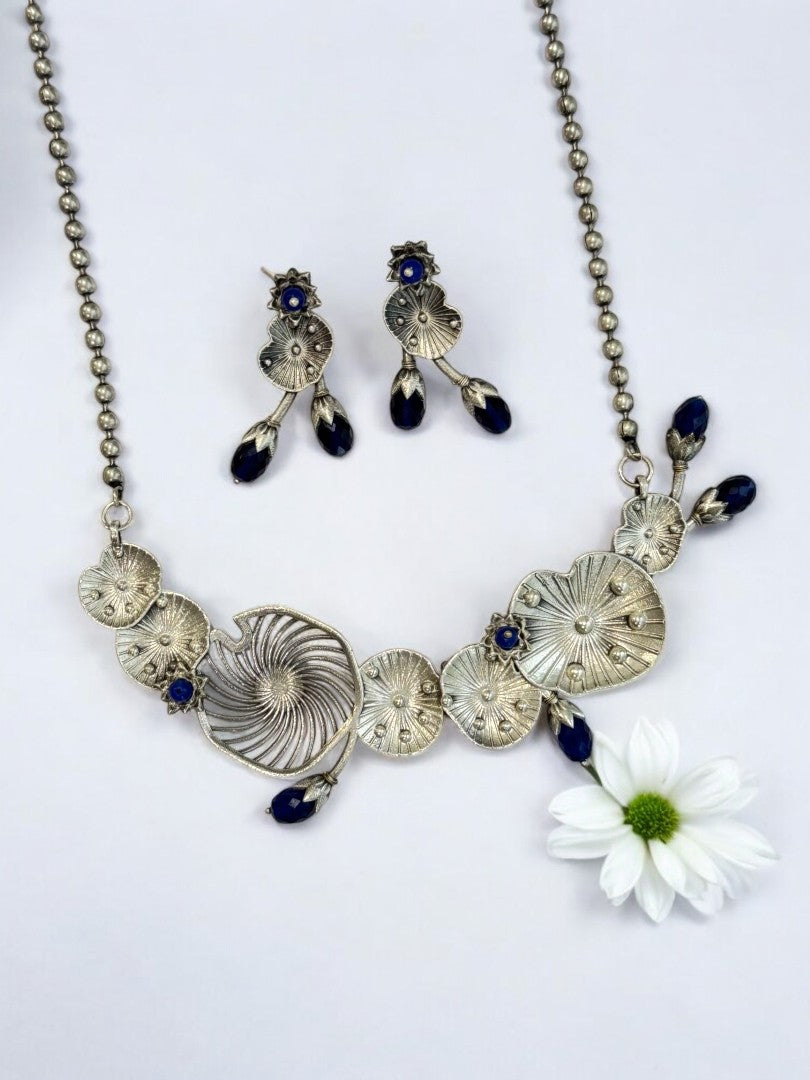 BLUE AISHA GERMAN SILVER JEWELLERY SET