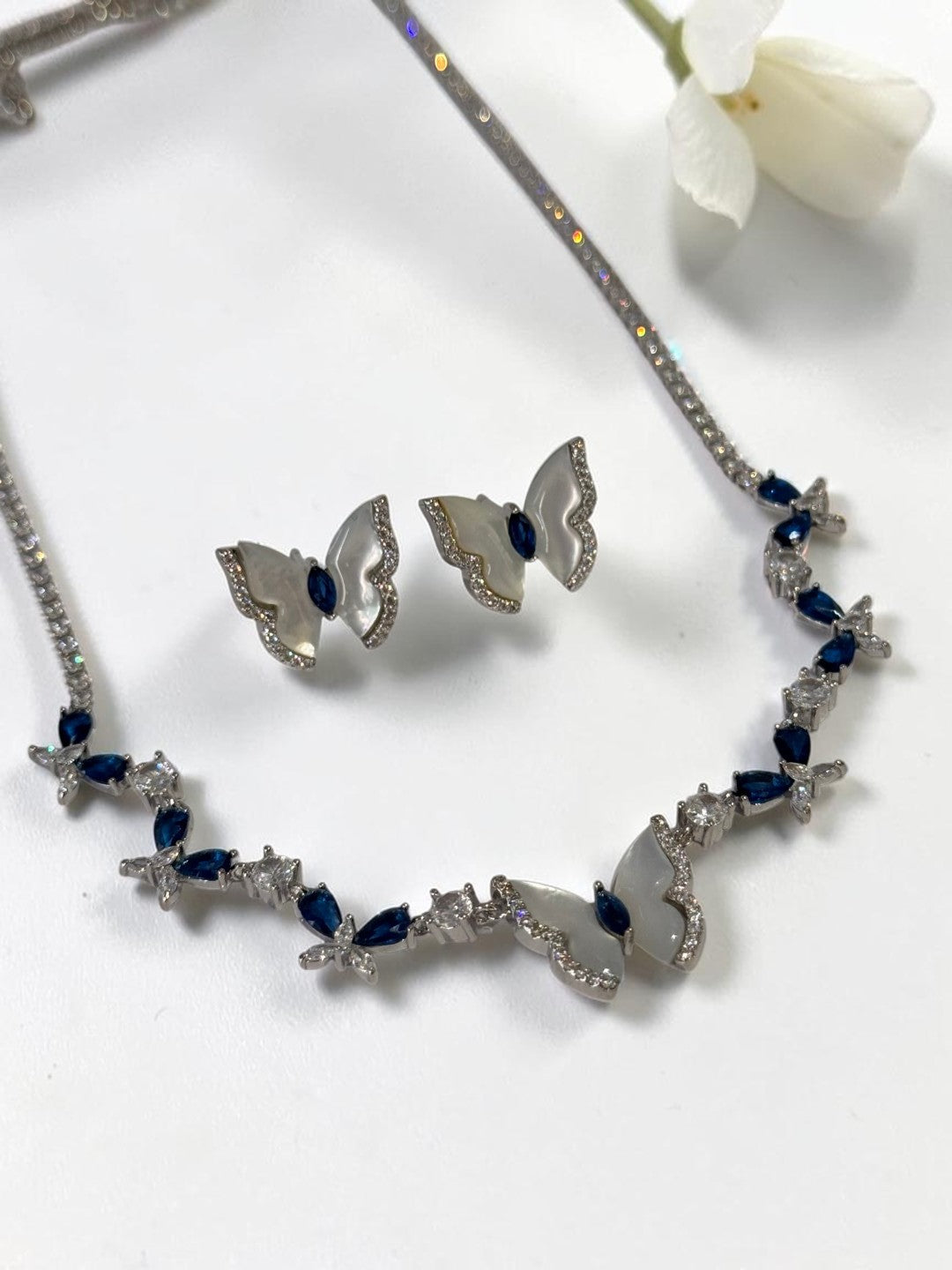 BLUE DIAMOND BUTTERFLY CORBINS NECKLACE SET