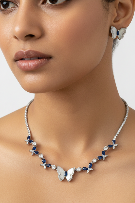 BLUE DIAMOND BUTTERFLY CORBINS NECKLACE SET