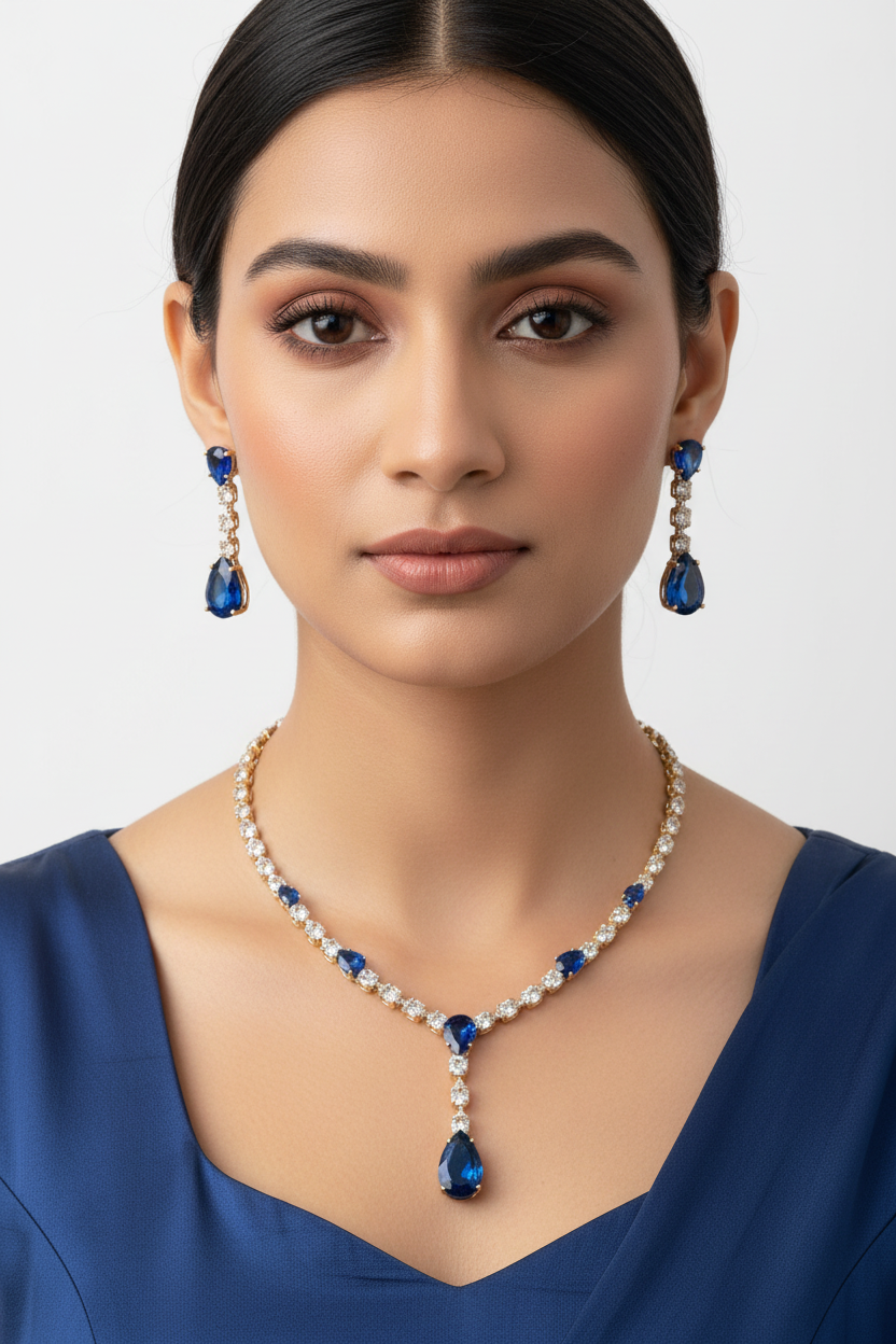BLUE DROP DIAMOND MARGARET NECKLACE SET