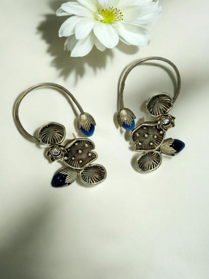 BLUE LOTUS LEAF AISHA GERMAN SILVER EAR CUFF