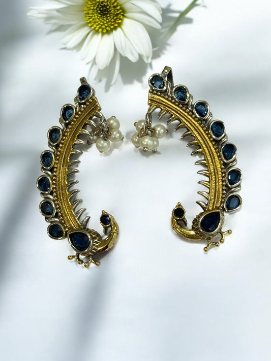 BLUE PEACOCK IDHIKA GERMAN SILVER EAR CUFF