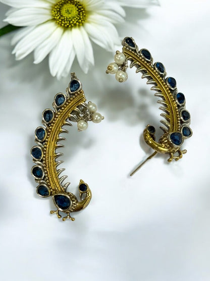 BLUE PEACOCK IDHIKA GERMAN SILVER EAR CUFF
