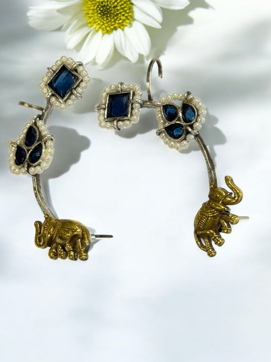 BLUE TARIKA GERMAN SILVER EAR CUFF