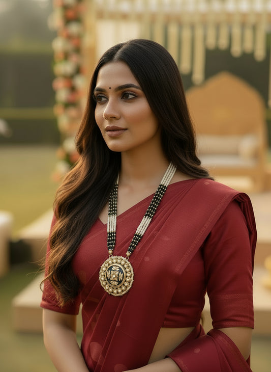 BLUE PENDENT WITH KUNDAN AND MALA 