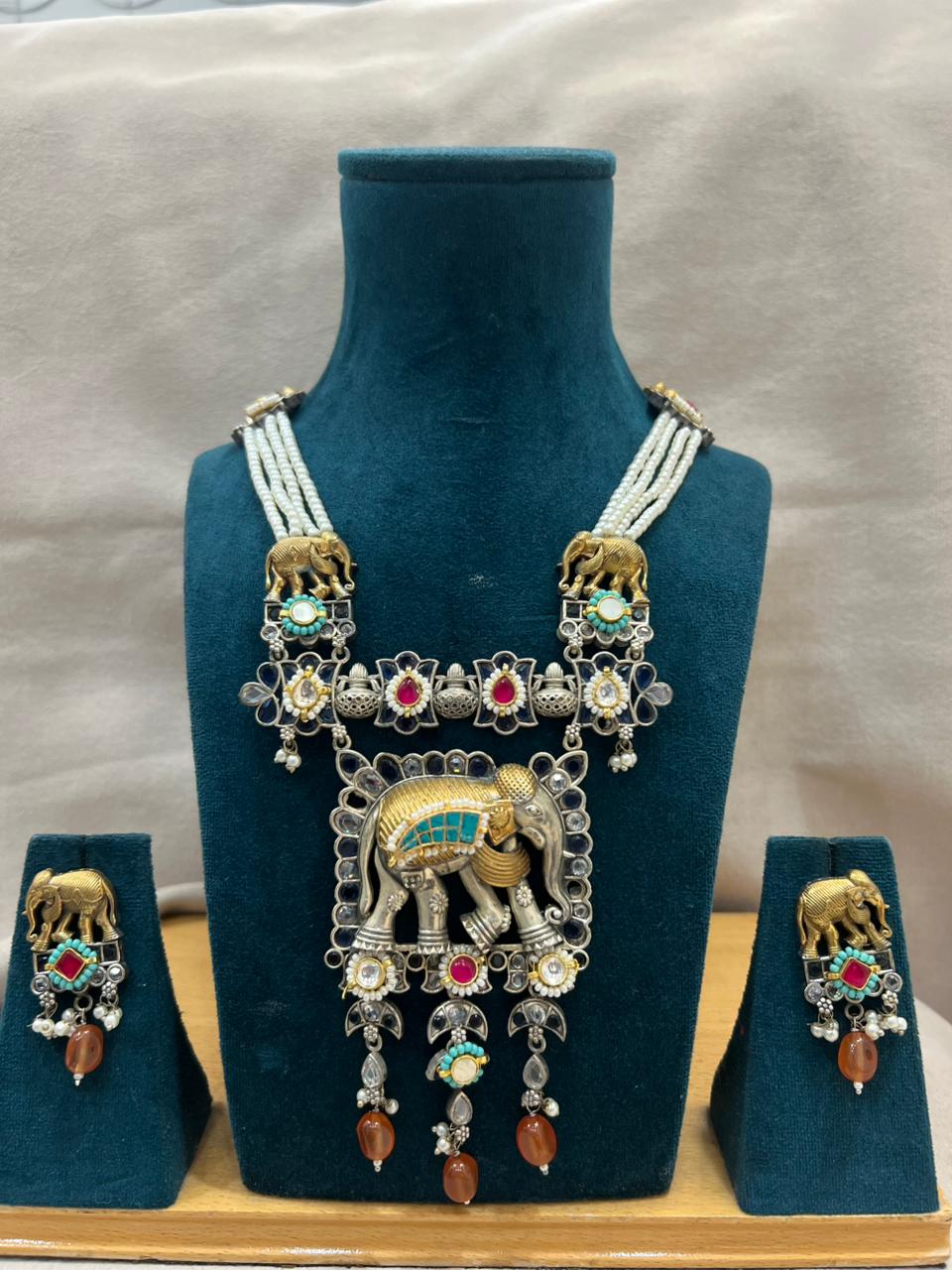BLUE MARLENA GERMAN SILVER JEWELLERY SET