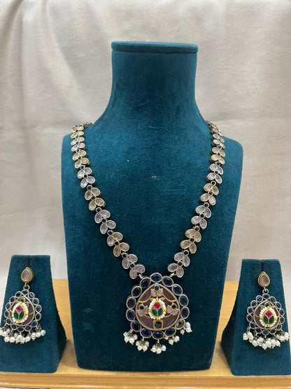BLUE VIOLET GERMAN SILVER JEWELLERY SET
