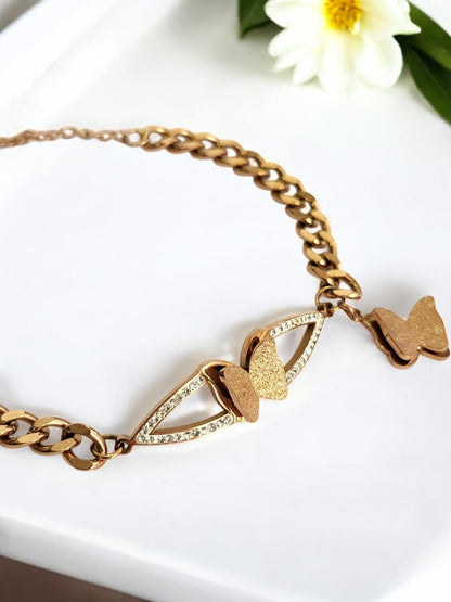 ROSE GOLD CHAIN WITH SPARKLING BUTTERFLY CHRM AND SHINY DIAMOND