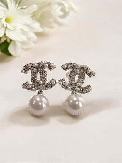 SILVER PEARL CHANEL EVITA EARRINGS