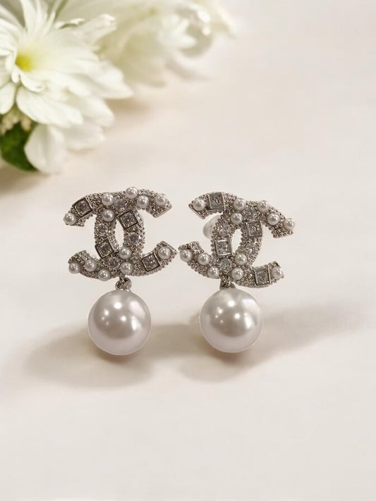 SILVER PEARL CHANEL EVITA EARRINGS