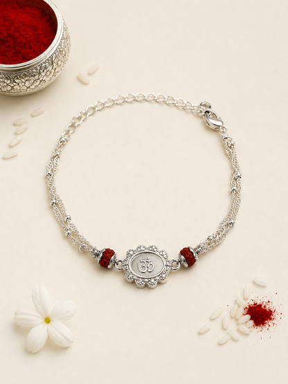 WHITE OM BHUMIKA SILVER RAKHI