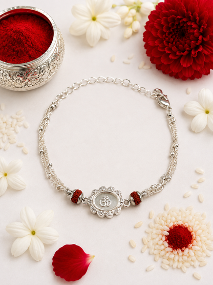 WHITE OM BHUMIKA SILVER RAKHI