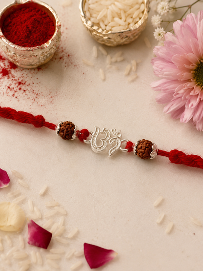 OM RUDHRAKSH SAANVI PURE SILVER RAKHI