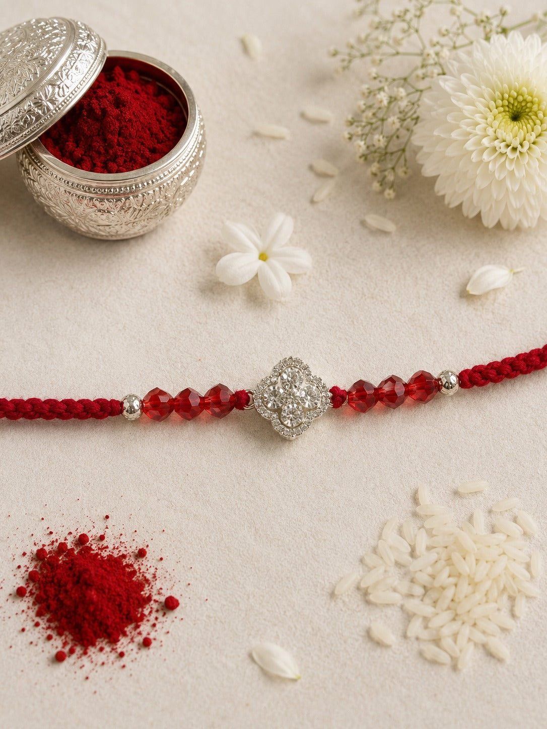 DIAMOND FLOWER TARUNIKA PURE SILVER RAKHI