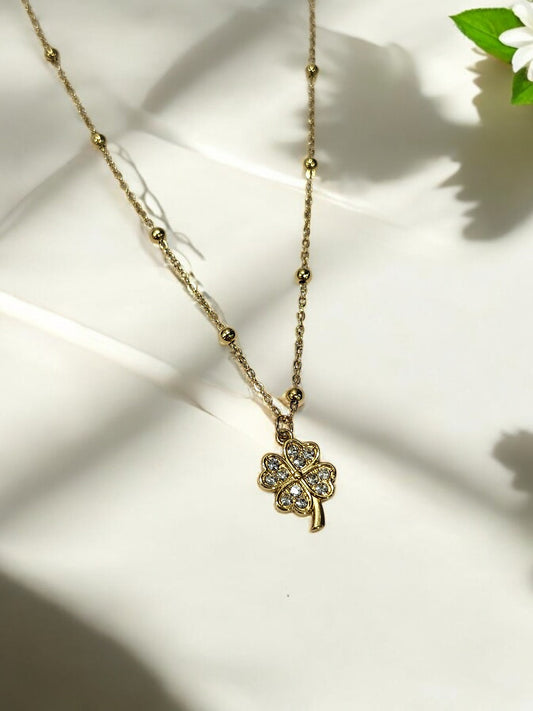 GOLDEN BALLS CHAIN WITH VINTAGE CLOVER SHIMMERING DIAMOND