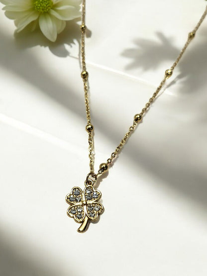 GOLDEN BALLS CHAIN WITH VINTAGE CLOVER SHIMMERING DIAMOND