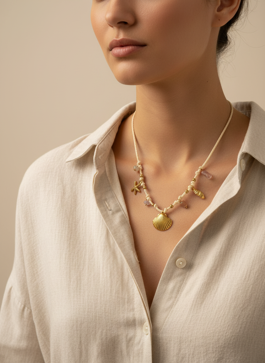 WHITE SEASHELL CHARM EZRA NECKLACE