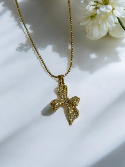 GOLDEN DIAMOND BOW ALEX NECKLACE