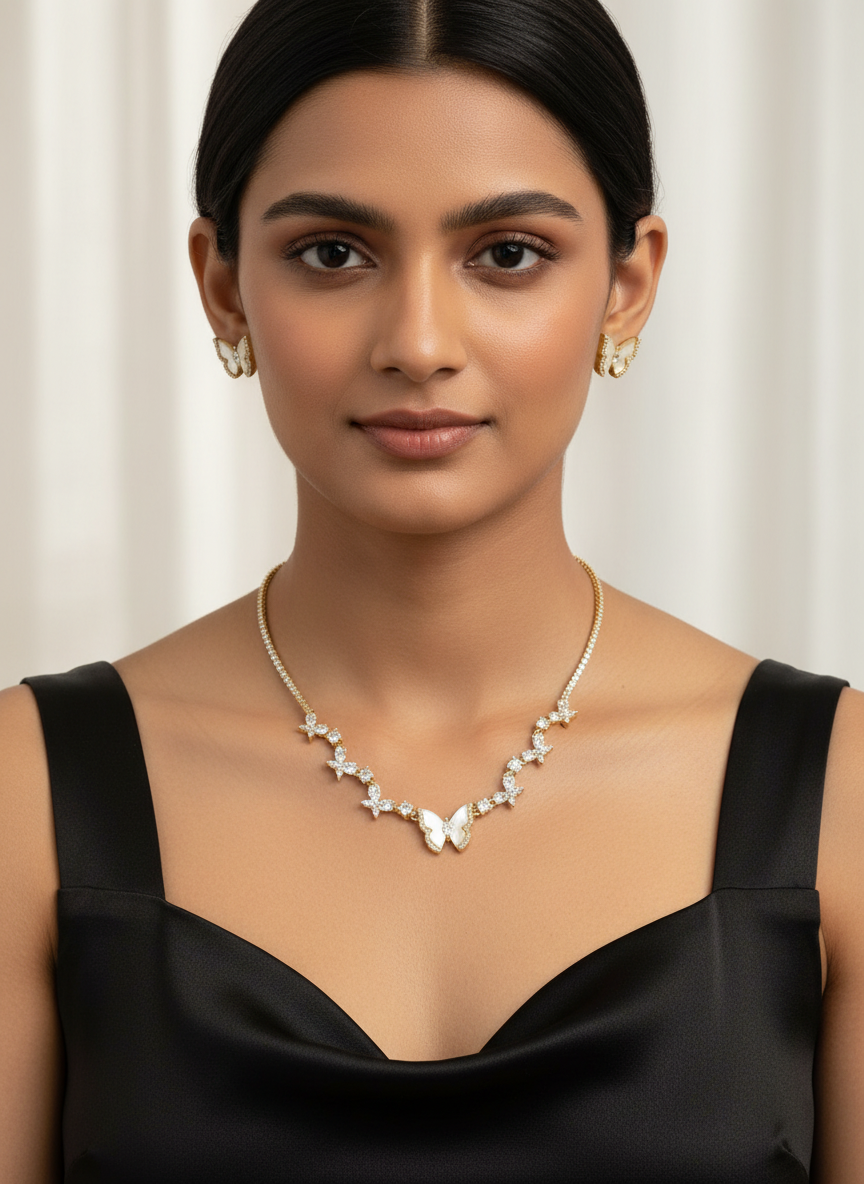 WHITE DIAMOND BUTTERFLY CORBINS NECKLACE SET