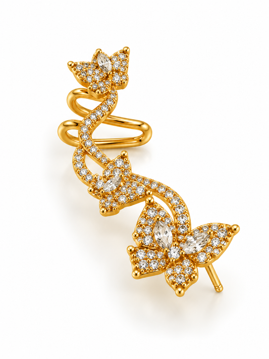 GOLDEN DIAMOND BUTTERFLY DALIA EAR CUFF