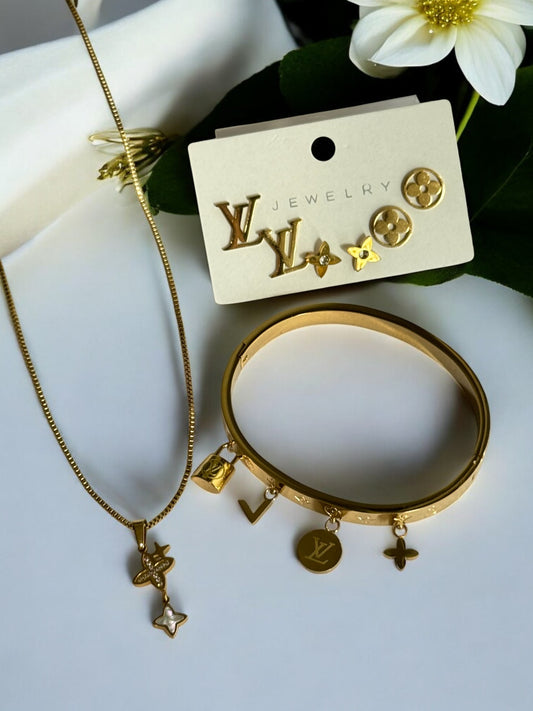 GOLDEN DIAMOND EASTONY NECKLACE, EARRING AND RING (COMBO)