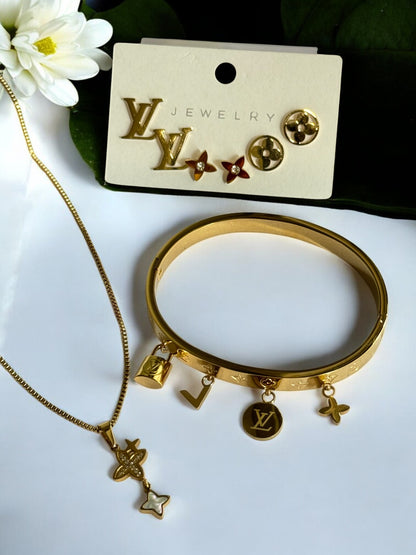 GOLDEN DIAMOND EASTONY NECKLACE, EARRING AND RING (COMBO)