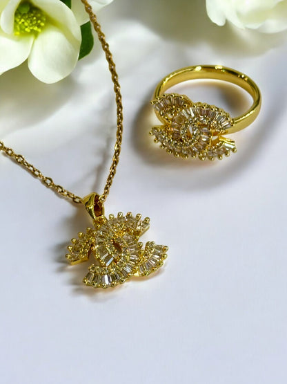 GOLDEN DIAMOND HUXLEY NECKLACE AND RING (COMBO)