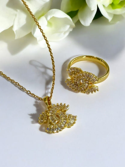 GOLDEN DIAMOND HUXLEY NECKLACE AND RING (COMBO)