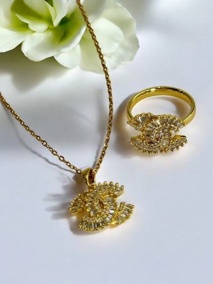 GOLDEN DIAMOND HUXLEY NECKLACE AND RING (COMBO)