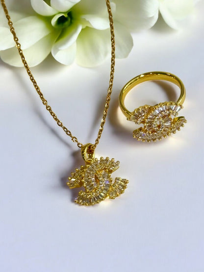 GOLDEN DIAMOND HUXLEY NECKLACE AND RING (COMBO)