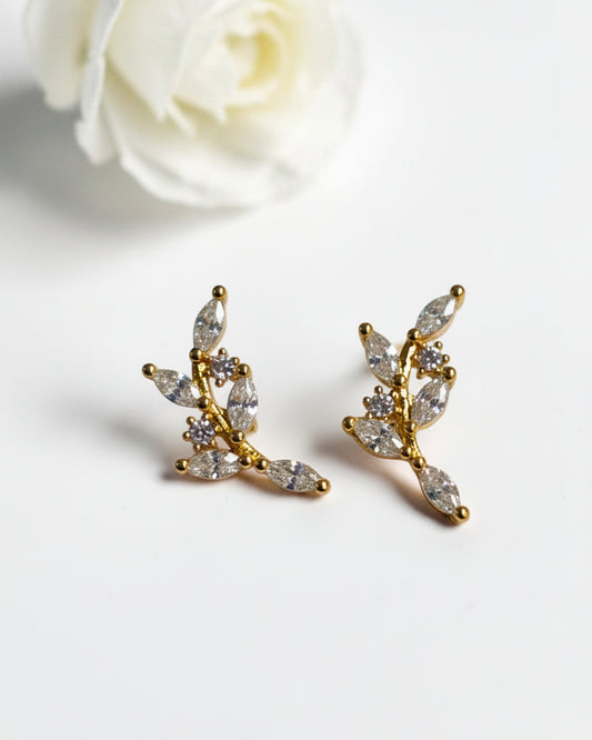 GOLDEN DIAMOND LEAF AZORTE EARRINGS