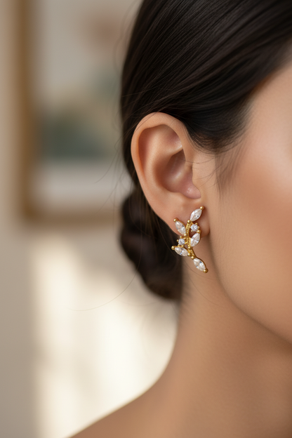 GOLDEN DIAMOND LEAF AZORTE EARRINGS