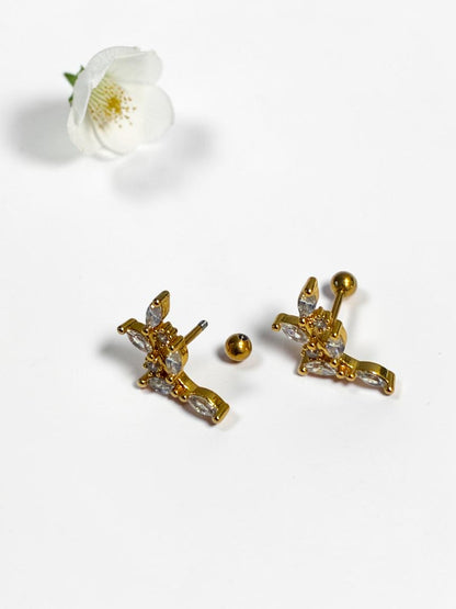 GOLDEN DIAMOND LEAF AZORTE EARRINGS